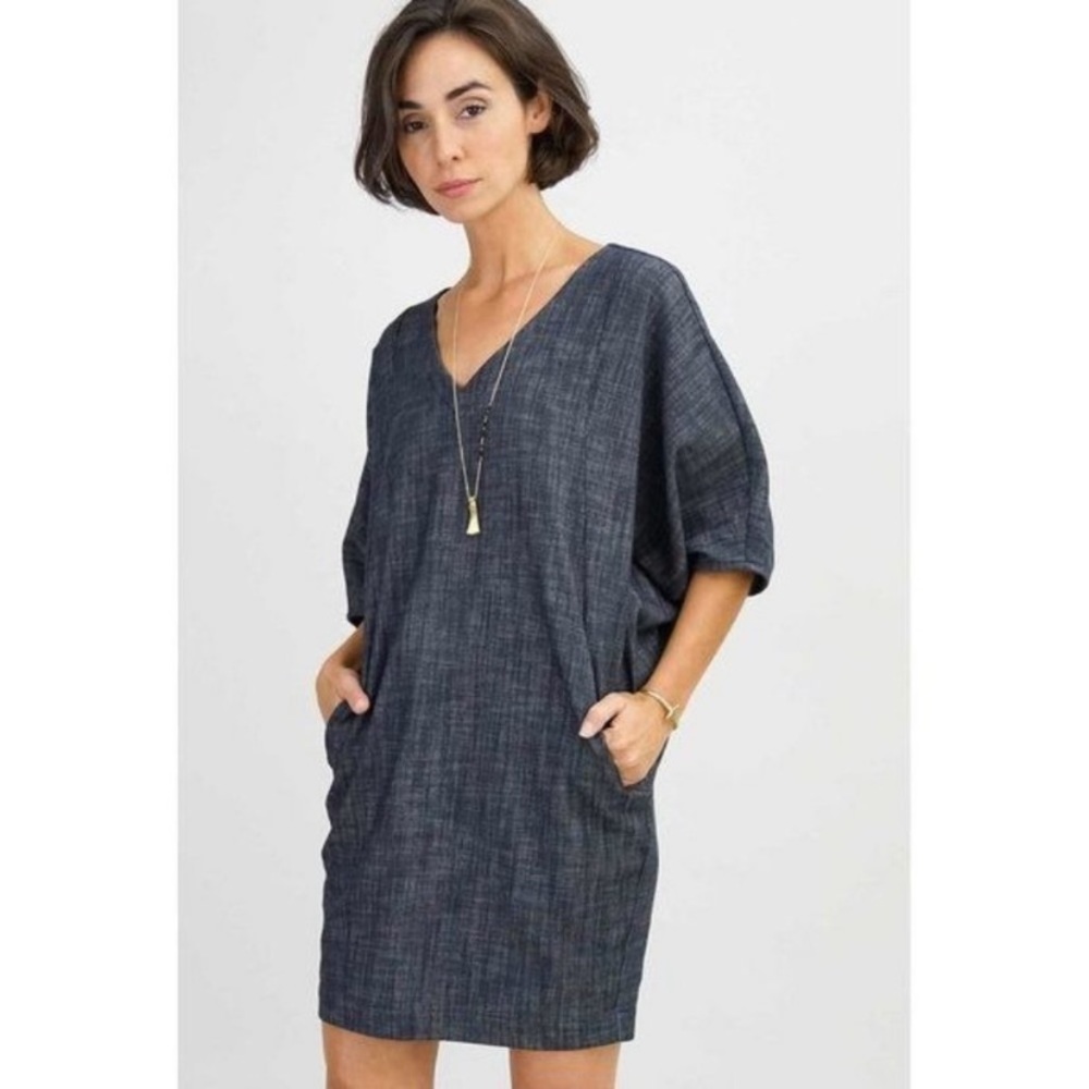 AMY KUSCHEL BLUE CHAMBRAY WEDGE DRESS- SZ Small